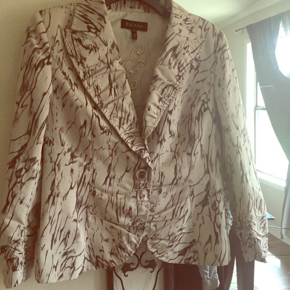 Escada Cream and Brown Marble-Print Blazer